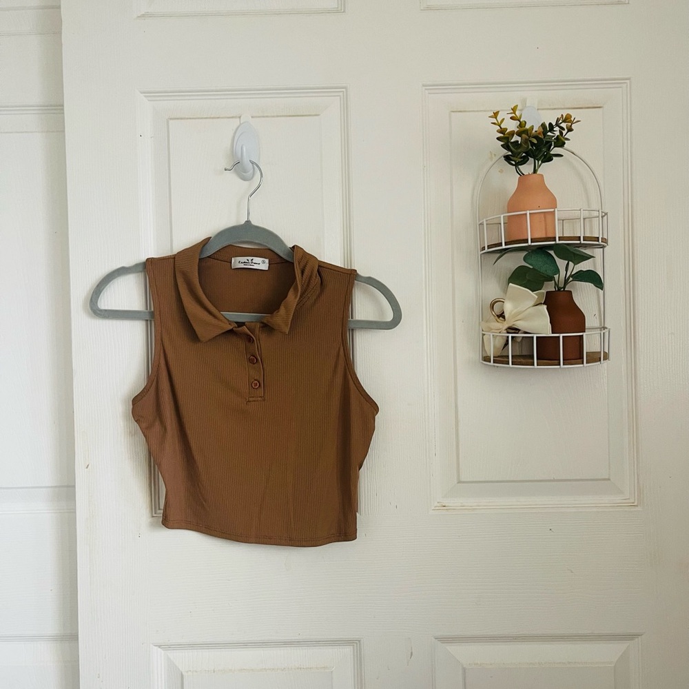 Brown Collared Crop Top